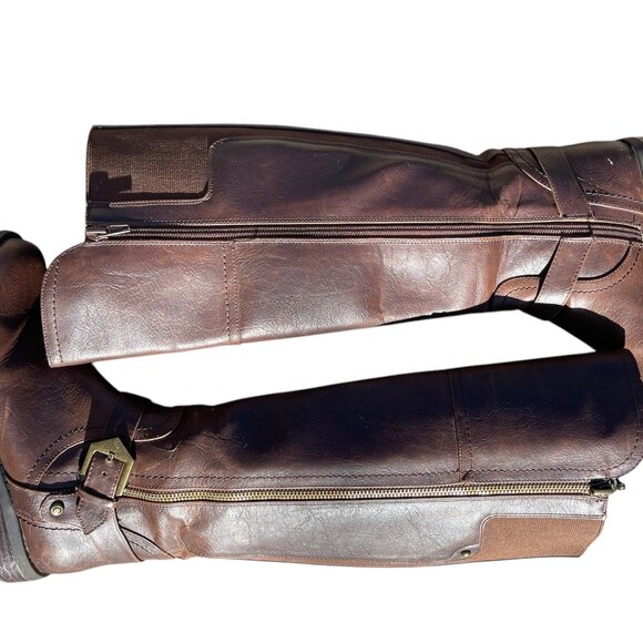 G by GUESS Hailee Brown Knee High Leather Riding Boots Low Heel Inside Zip 6.5 - Picture 5 of 7